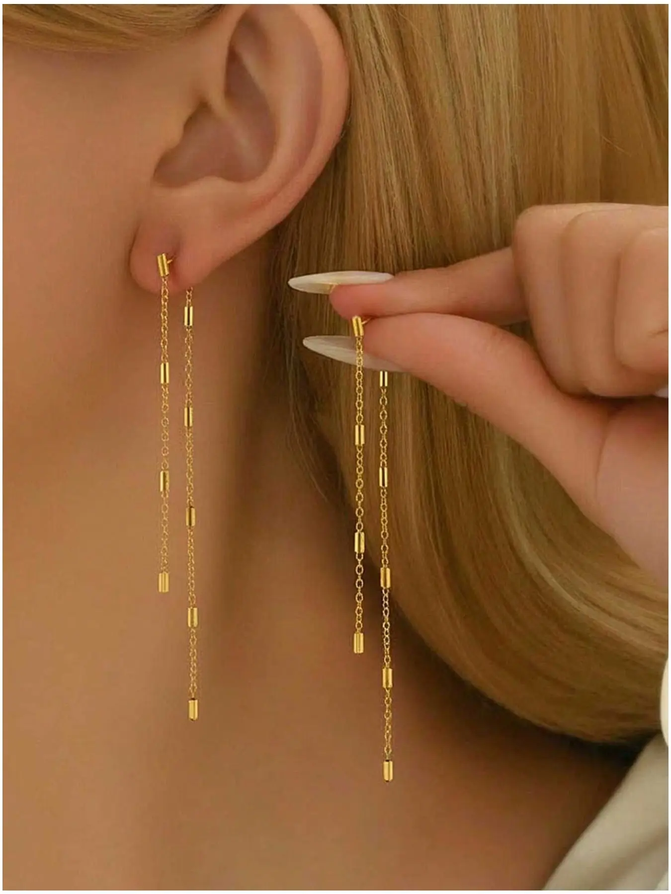 Stainless Steel Long Tassel Earrings for Women, Chain Drop Rectangular Statement Earrings, Minimalist Fashion Jewelry for Daily Wear, Work & Date Night