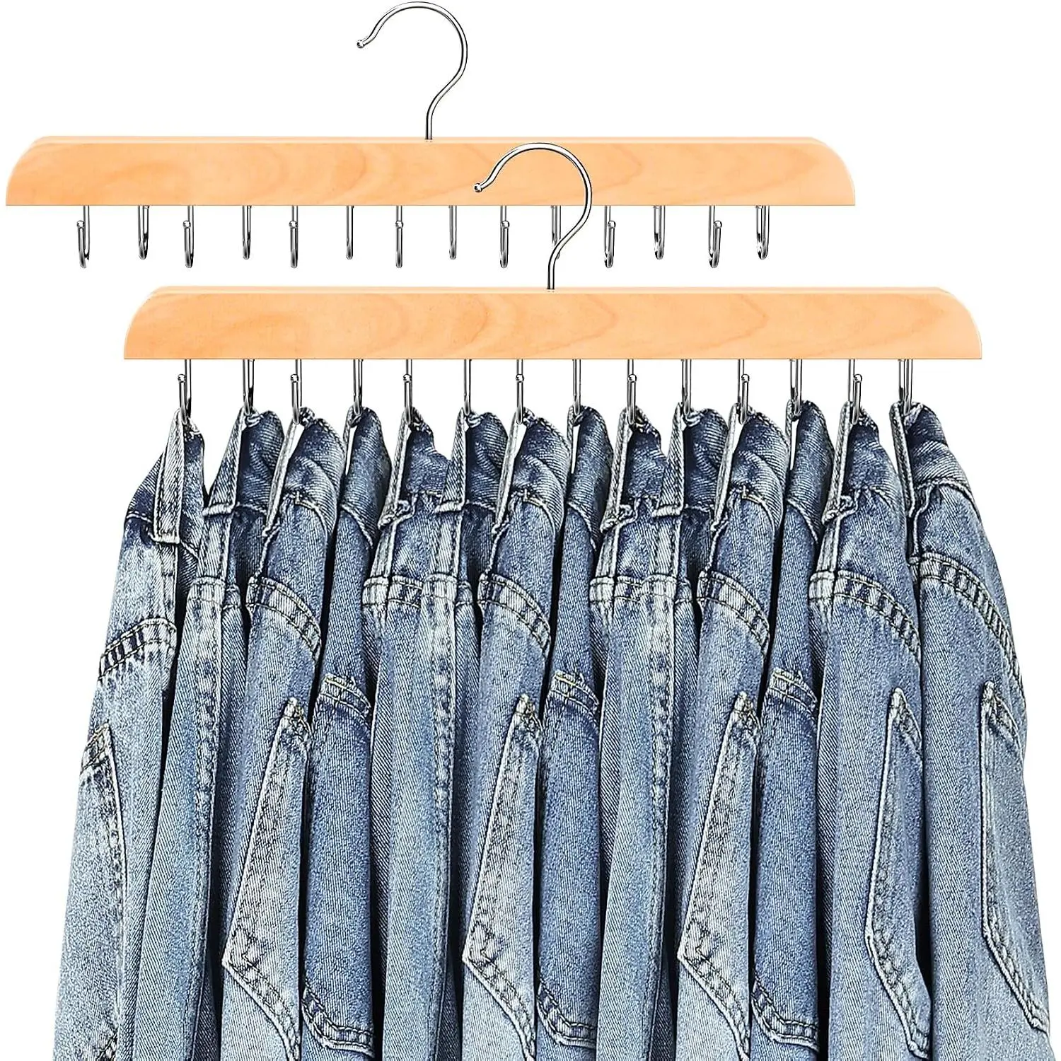 Jean Hangers for Closet, 14  Jeans Hooks Space Saving, 180? Rotating Jean Hangers Holder for Skirts/Shorts/Belts/Ties, Closet Organizers and Storage, Pants Hooks for Jeans, 2 Pack, Natrual