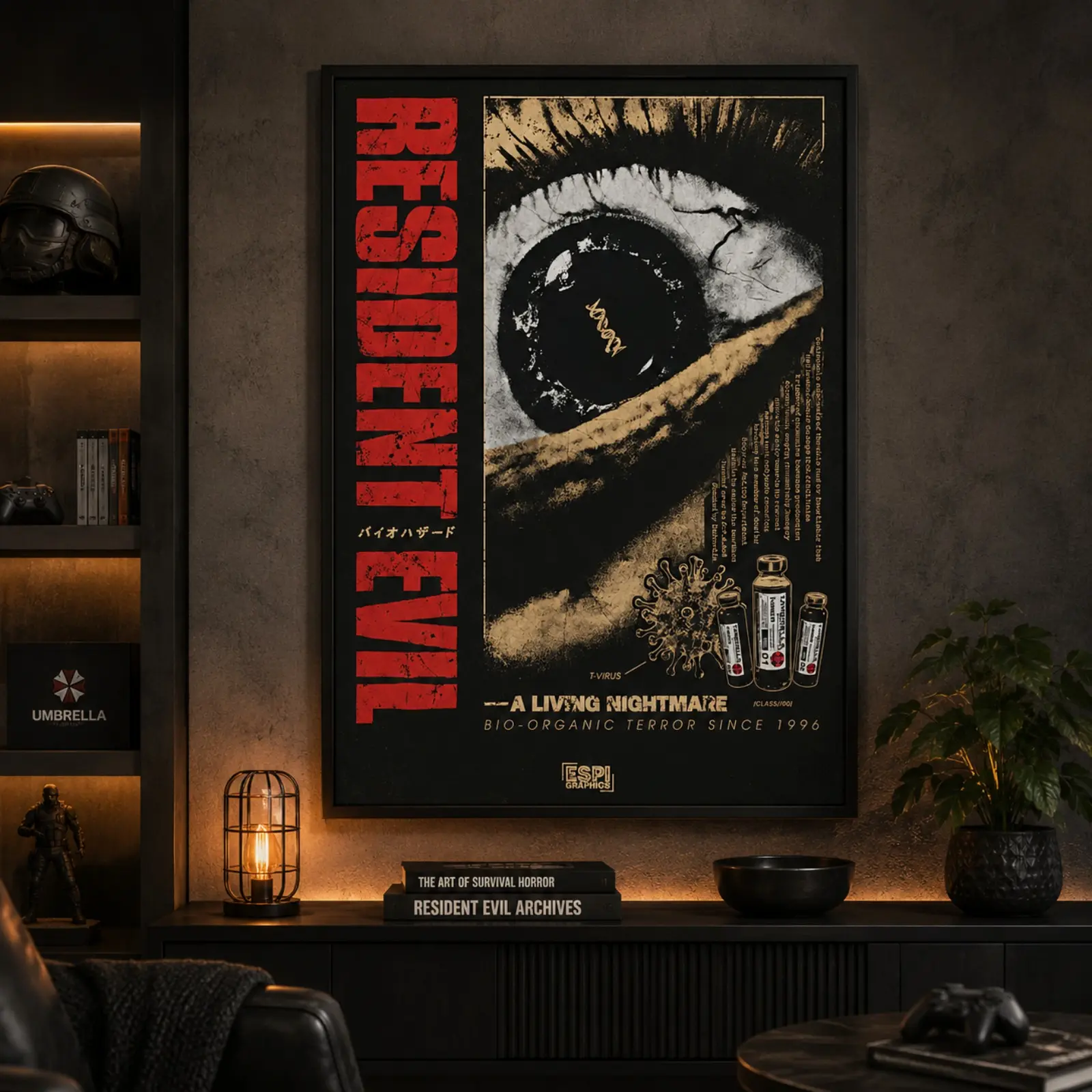 Resident Evil Canvas Wall Art Poster Survival Horror Game Poster, Dark Zombie Eye Print, Framed Gothic Gaming Decor for Bedroom, Man Cave & Game Room