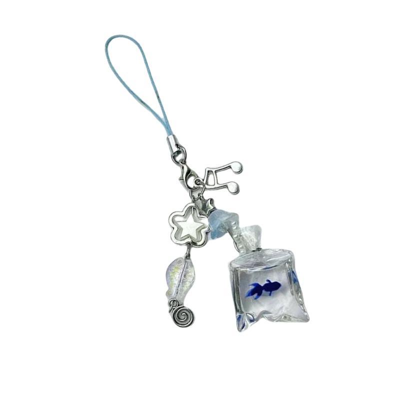 Fashion Fish Bead Phone Charm Handmade Bag Pendant Resin and Alloy Texture Keychain Accessory for Various Occasion