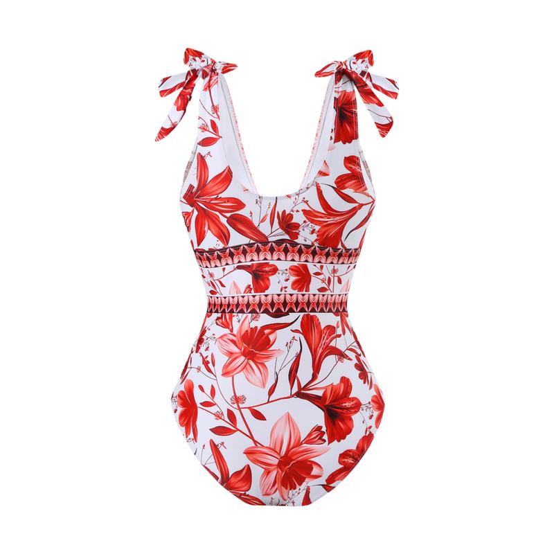 Women's V Neck Bohemian Print One-Piece Swimsuit and Matching Cover Skirt Set Summer Swimdress Swimming Vacation Beach Bathing SuitSuit Stylish Beachwear