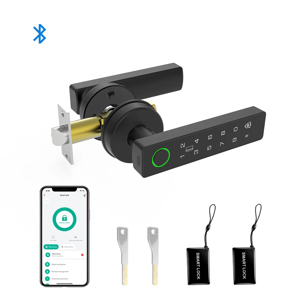 Fingerprint Door Lock Biometric Door Knob with Keypad Keyless Entry, Door Locks for Bedrooms, Home Hotel Office Apartment Black