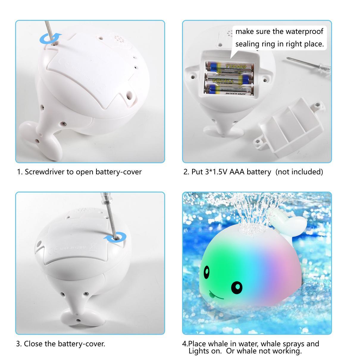 Electric Mini Whale Water Toy with Colorful Lights, Requires 3 AAA Batteries (Not Included), Unisex Bathing Shower Water Fun for Kids #GLOBAL PICKS