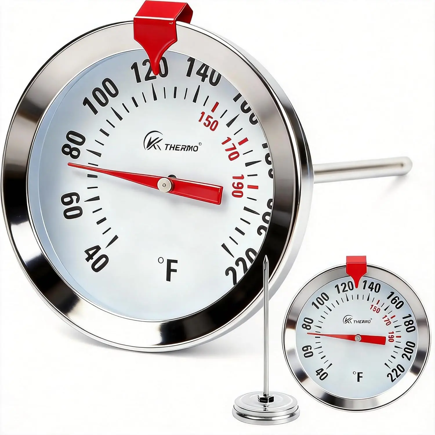 Oven Safe Meat Thermometer for Roasting and Grilling, 2-Inch Large Dial Analog  Thermometer with Adjustable Target Marker, 304 Stainless Steel 4.3" Probe, Leave in Oven for Turkey, Beef