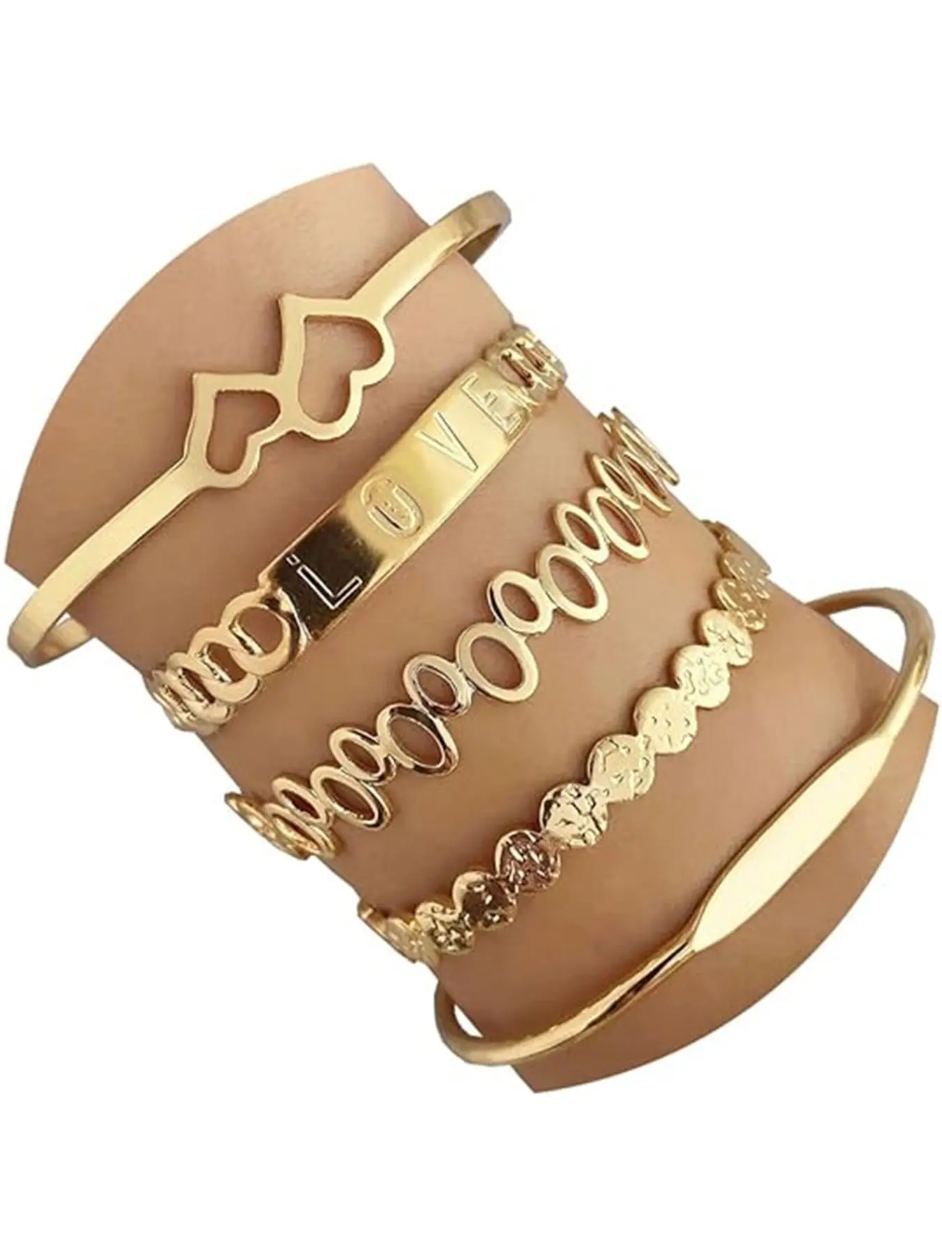 Love Heart Bracelet Set 5 Pieces, Eco-Friendly Material, Perfect Gift for Girlfriend, Casual Style, All Seasons Jewelry