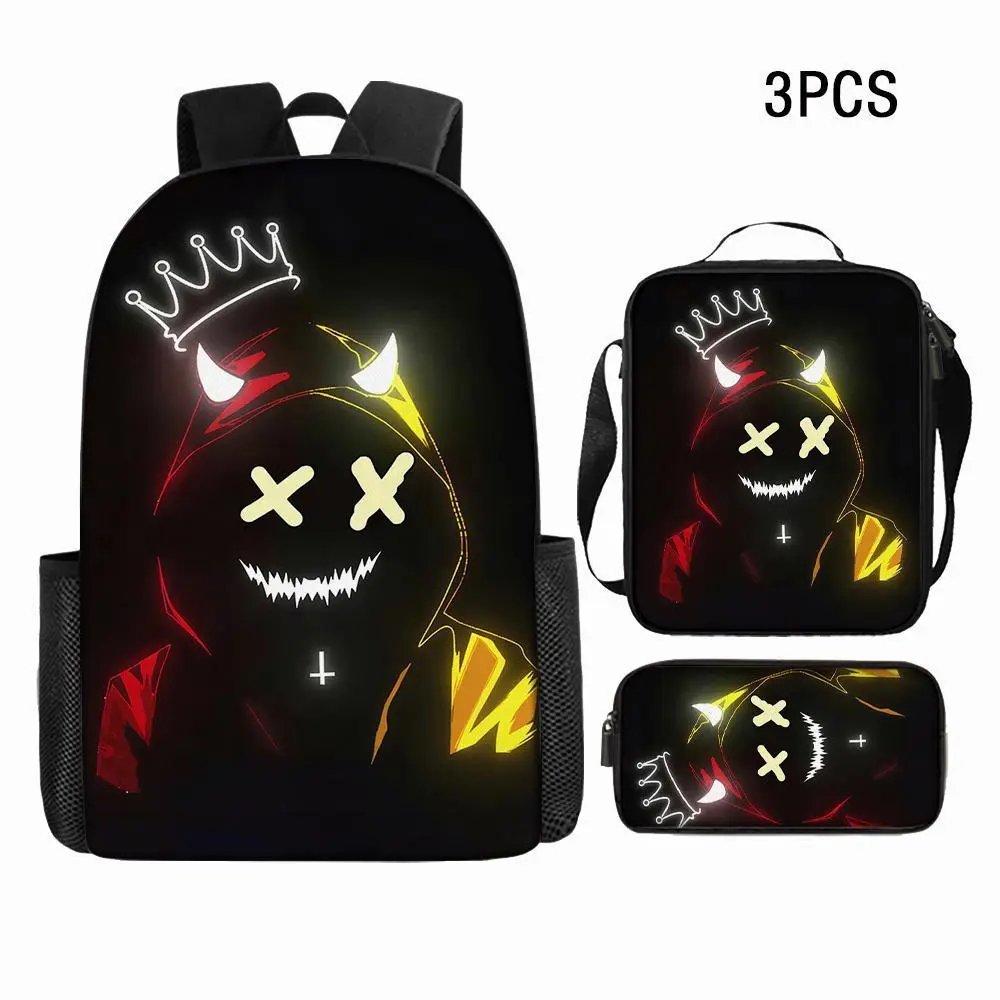 Unisex Preppy Dark Theme Hacker Backpack Set Pack, 1/2/3PCS Casual Bag, Dark Night Maniac Character Print, Spacious Waterproof Oxford Cloth Travel Backpack with Laptop Compartment