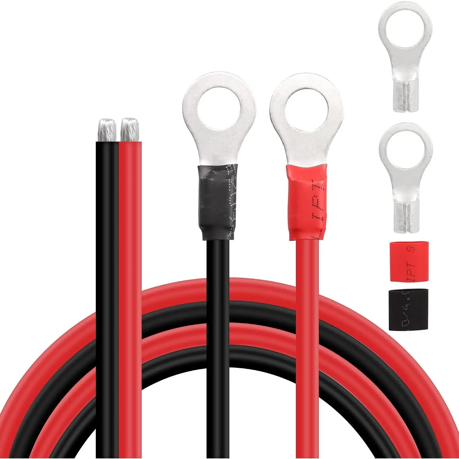 Solar Battery Cables 10 Gauge Power Inverter Cables with 3/8" Ring Terminals 10AWG Wire Tinned Copper Tray Extension Cable for Solar,RV,Auto Car,Boat