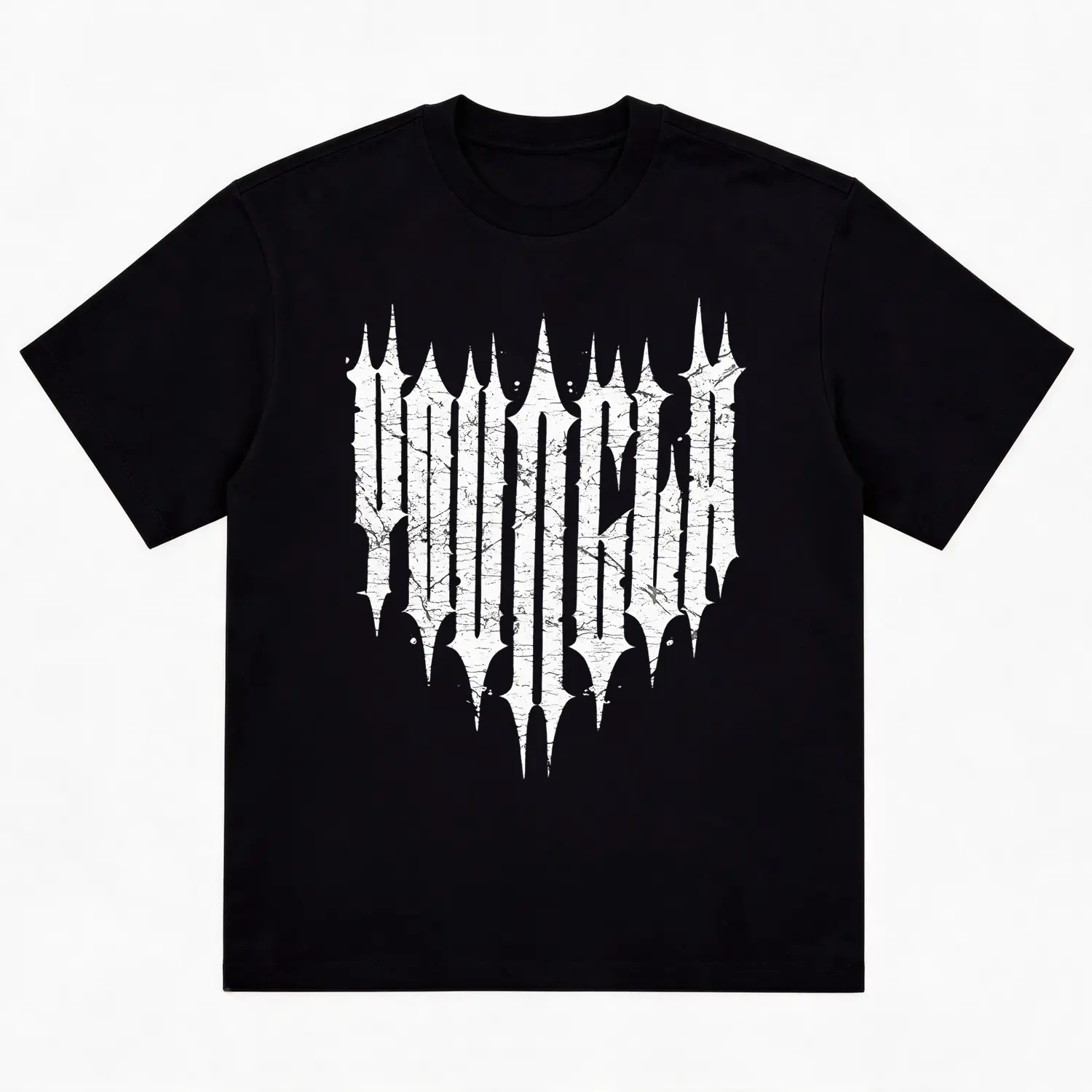 Men's Regular-Fit Short-Sleeve Round Neck Cotton Casual T-Shirt - Unisex Heavyweight Breathable, Distressed Black Metal Spike Gothic Typography Print Dark Streetwear Top, Fade-Resistant Durable Print for Metal Concerts, Punk Outings