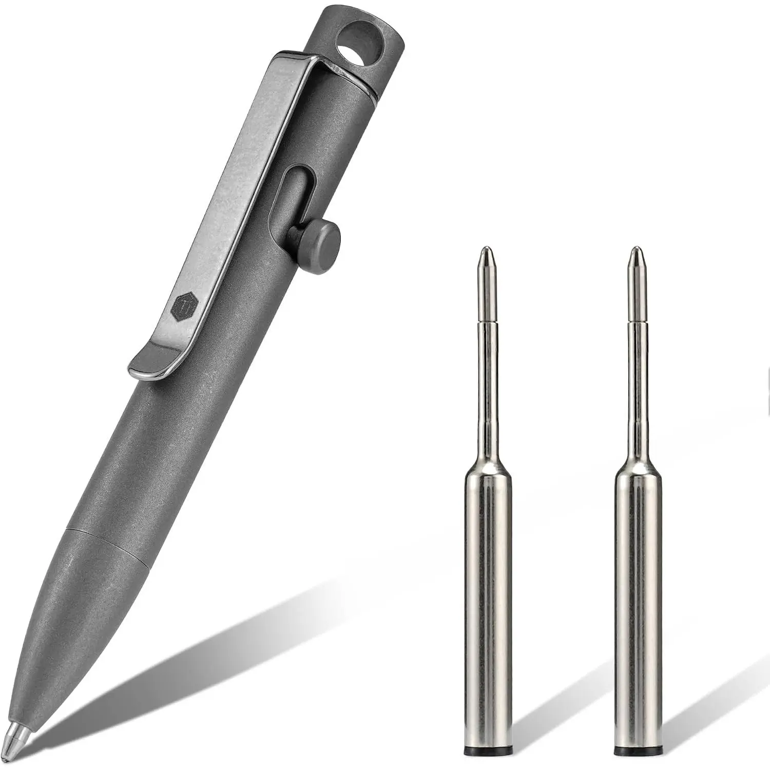 KP05SW Bolt Action EDC Pen with Clip, Titanium Pocket Ballpoint Pen for Everyday Carry (Stonewashed)