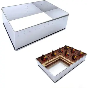 Adjustable Rectangle Mousse Cake Ring Mold, Large Square Springform Stainless Steel Baking Mould, Big Size Tiramisu Frame Heavy Duty Baking Accessories