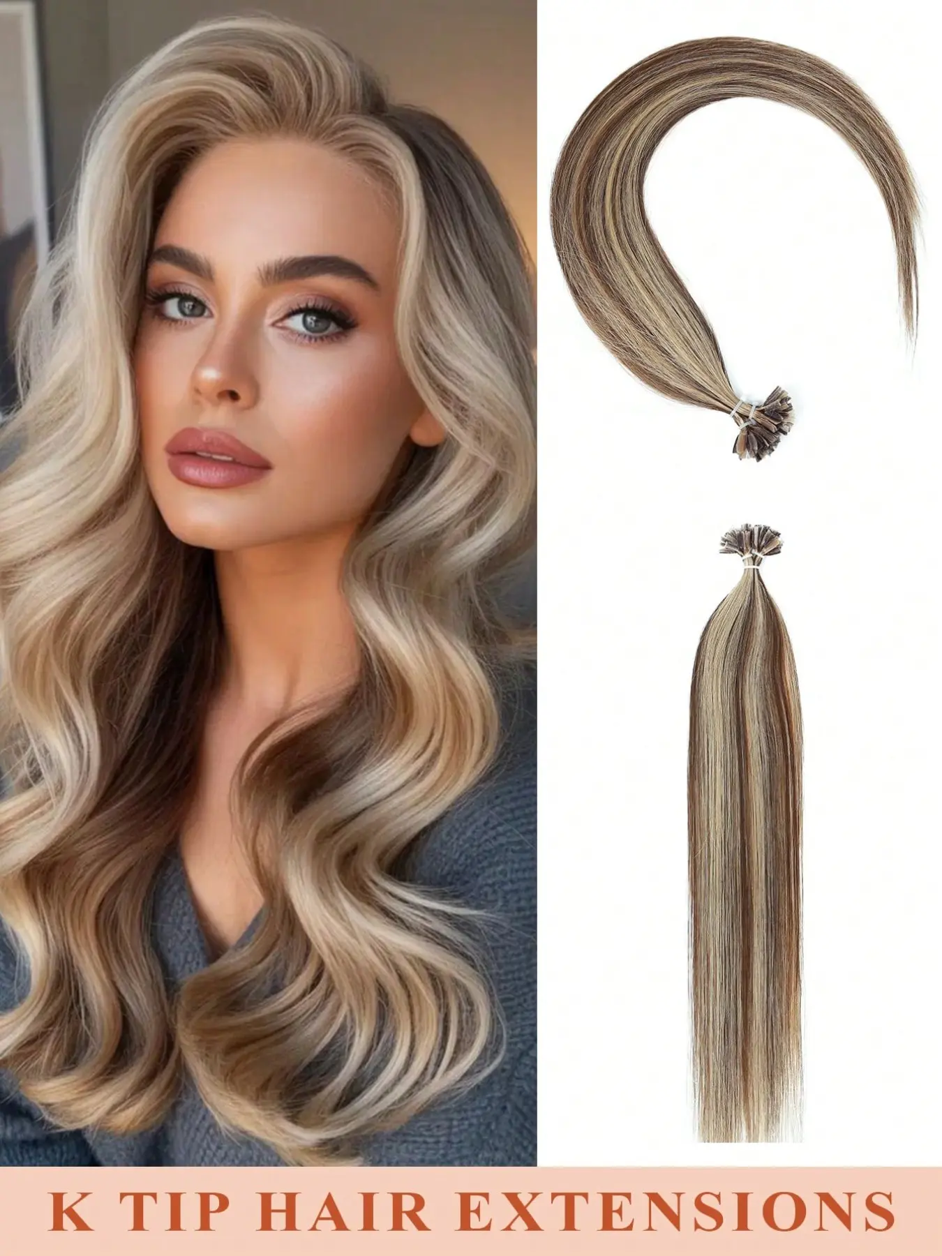 K Tip Hair Extensions Human Hair Extensions 12-22inch Natural Straight Extensions Straight Human Hair Extensions Highlight Ash Blonde Mixed Bleach Blonde Real Human Hair  for Women Daily life Easy to Wear Friendly to Beginners about 50pcs
