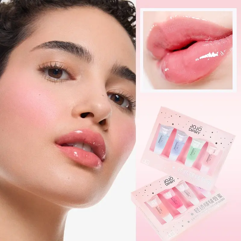 Clear Squeeze Tube Lip Gloss Kit Watery Texture Long Lasting Moisturizing Glossy Lip Plumper