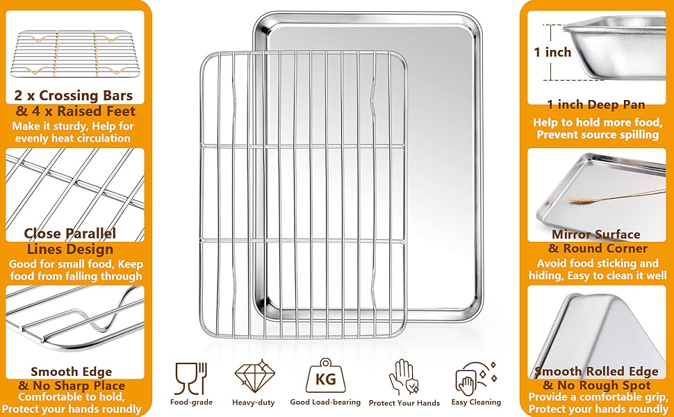 10.4inch Baking tray with rack, stainless steel cookie tray, with cooling rack, suitable for oven use, for cooking and baking, non-toxic and dishwasher safe, sturdy and durable
