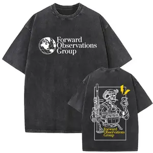 Forward Observations Group Vintage Washed T-shirt Skeleton Graphic T Shirts Men Women Fashion Oversized T-shirts Male Streetwear