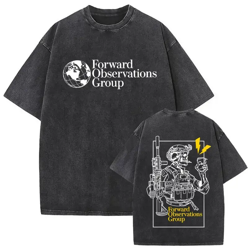 Forward Observations Group Vintage Washed T-shirt Skeleton Graphic T Shirts Men Women Fashion Oversized T-shirts Male Streetwear