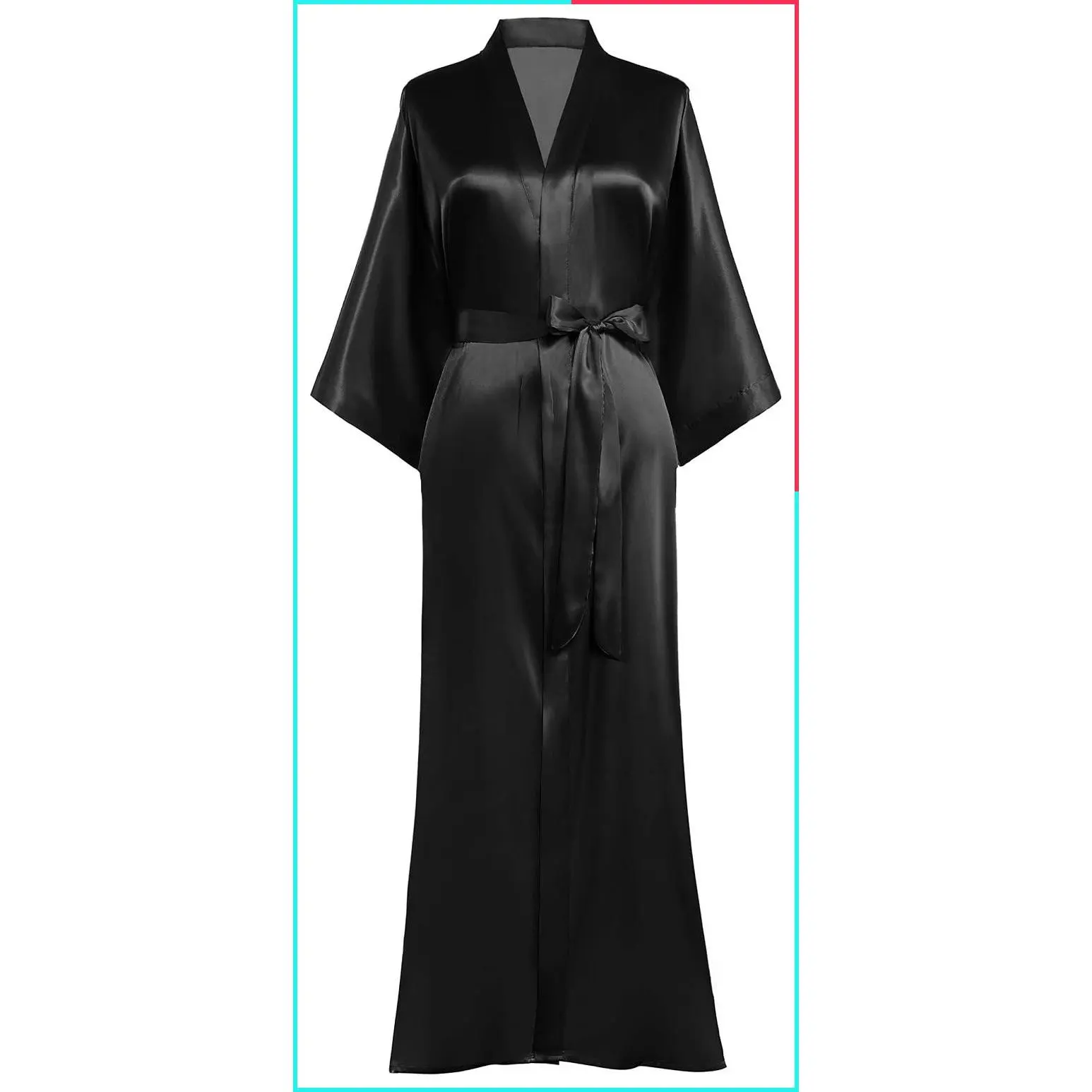 Women's Long Satin Kimono Robe - Silky Ankle Length Wedding Bridesmaid Robe, Breathable Lightwear, Open Front with Removable Sash Tie, Split Hem, Perfect for Spa, Beach & Bridal Party