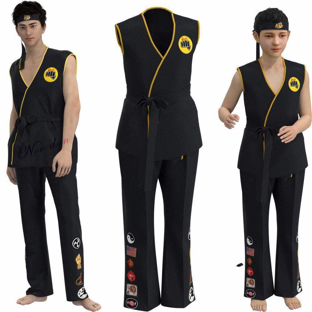 Karate Kids KOF Cobra Kai Cosplay Costume Kid Adult Black White Kimono Uniform Headband Anime Halloween Party Suit Tracksuit Karate Kids KOF Cobra Kai Cosplay Costume Kid Adult Black White Kimono Uniform Headband Anime Halloween Party Suit Tracksuit