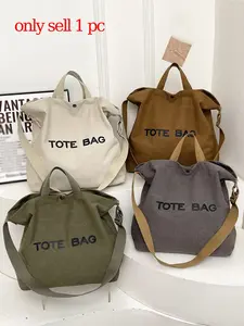 Women's Casual Fashionable Letter Print Nylon Canvas Tote Bag with Snap Closure, Multifunctional Lightweight Foldable Bag, Stylish Tote Bags, Perfect for Vacation and Shopping, Street Style Bag, Beach Tote