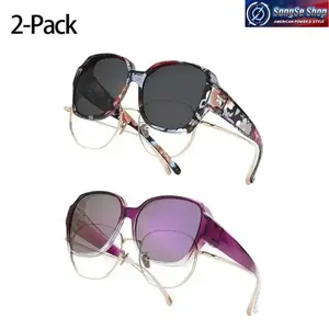2-Pack Oversized Polarized Fit Over Sunglasses, Geometric Angular Frame UV400 Protection Shades, Anti-Glare Wear Over Prescription Glasses, Stylish Outdoor Eyewear for Men and Women, Driving, Travel, Walking and Daily Use Accessories