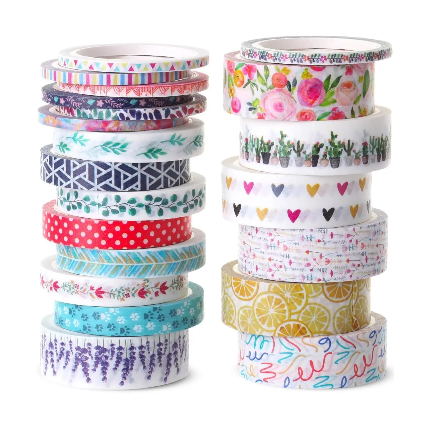 - Washi Tape Set, 21 Rolls,  Sizes, Floral, 5 Yards/Roll, Washi Tape for Scrapbook, Arts, Crafts, Journals and Planners