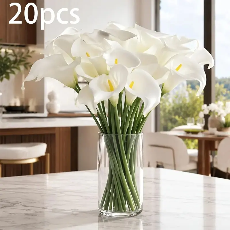 20pcs Artificial Calla Lily Flowers, PU Texture, Ideal for Wedding, Home, Office Decor, Mother's Day, Spring Arrangement, Plastic, No Battery Needed