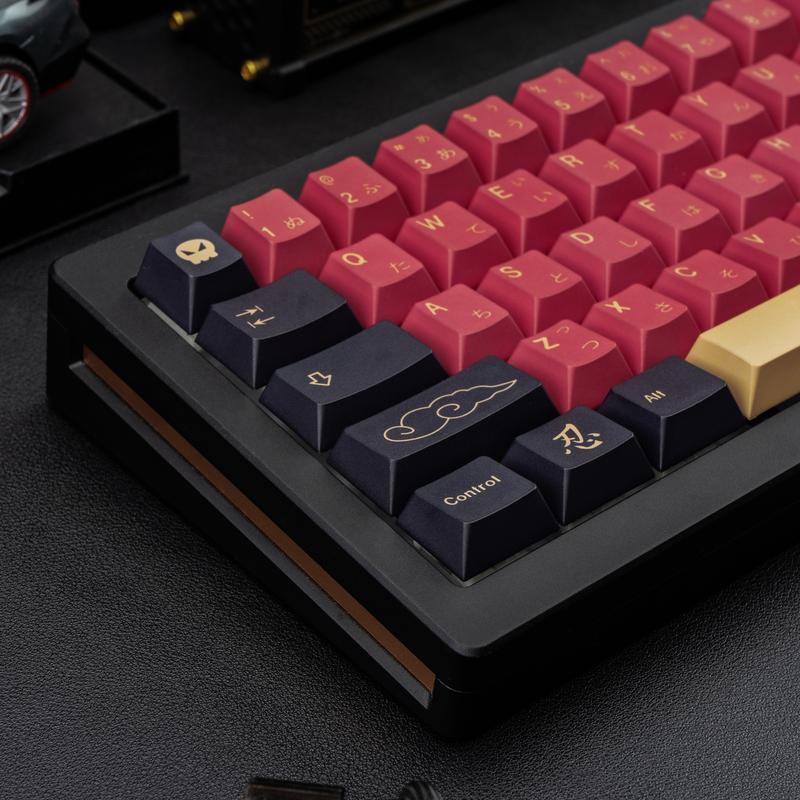 Cherry Profile Red Japanese Keycaps, PBT Material, Dye Sublimation, Minimalist Custom Key Caps for Mechanical Gaming Keyboard, 130 Keys