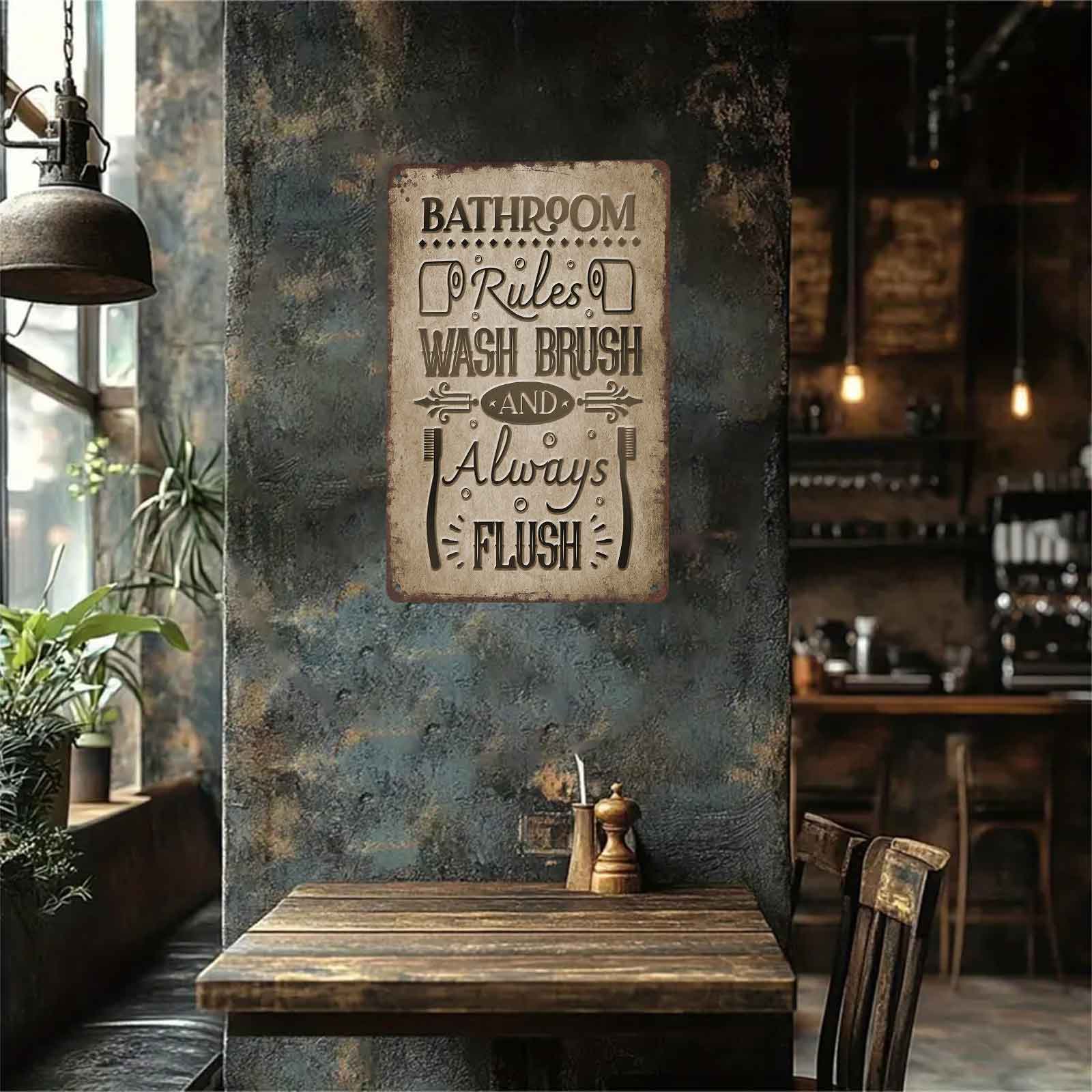 8x12 Inch Aluminum Metal Sign - "Bathroom Rules Wash Brush And Always Flush" |   Classic Toilet Decor, Perfect for Home Bathroom, Guest Restroom, RV, Campground, and Diner |   Retro Rustic Tin Plaque, Easy to Mount, Timeless Bathroom Accessory