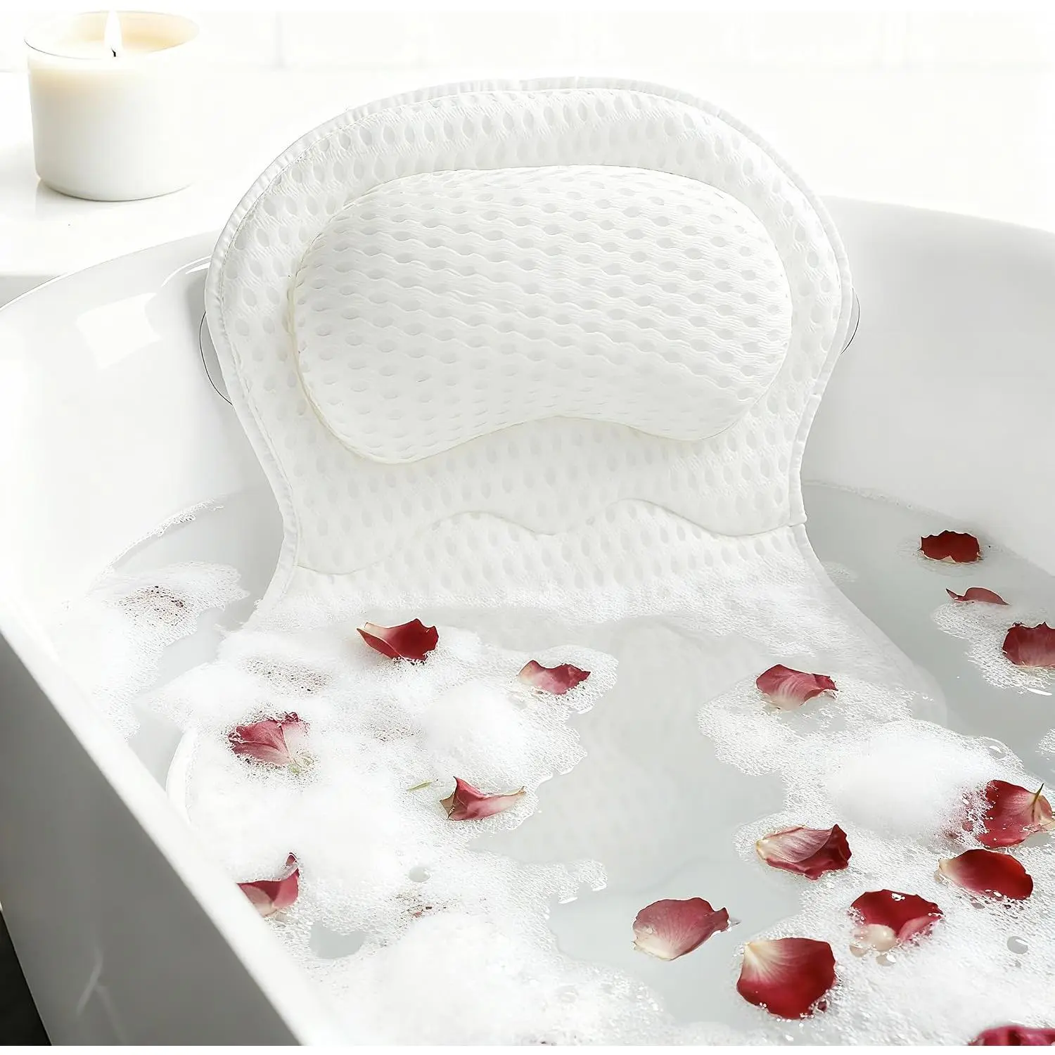 Bath Pillows for Tub Luxury, Bath Pillow for  and , Fit Bathtub Hot Tub Relaxing Gifts for Women, Comfort 4D Air Mesh Fabric & 6 Non-Slip Suction Cups (White)