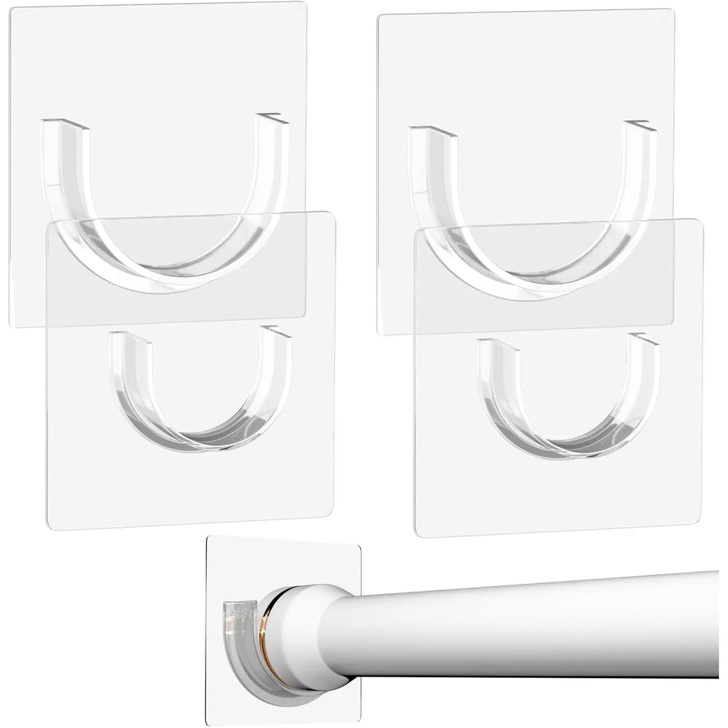 Shower Curtain Rod Holder with  Adhesive,4 Pcs,No Drilling | Tension Curtain Rod Bracket For Wall, Hold 30lb, , Transparent, Heat-resistant(Rod not Included)