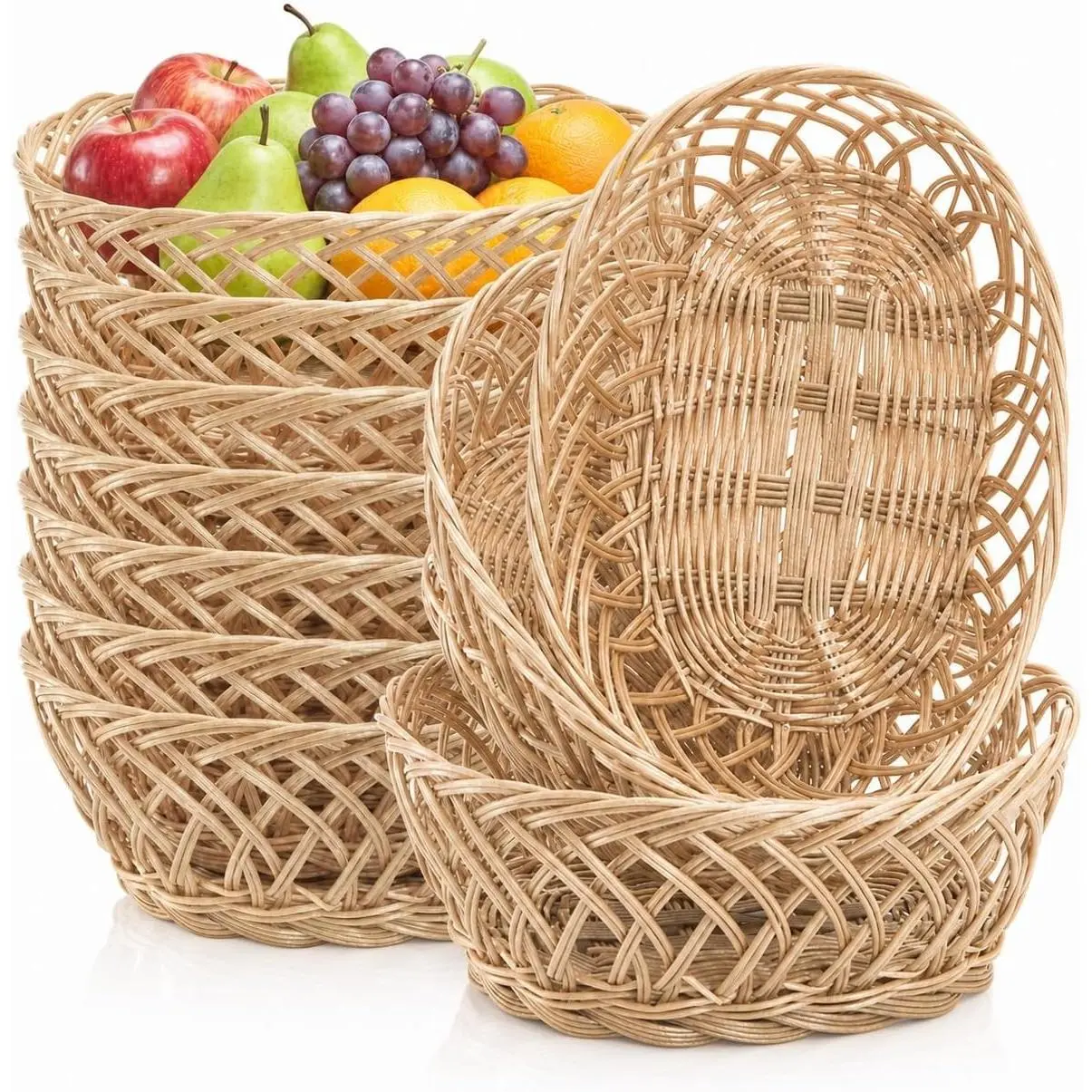 10 Pack Plastic Oval Basket, 10"x7.5"x4" Wicker Bread Basket Bin, Small Empty Food Fruit Storage Serving Bowl, Gift Basket Bulk for Kitchen Restaurant Party Centerpiece Display Christmas