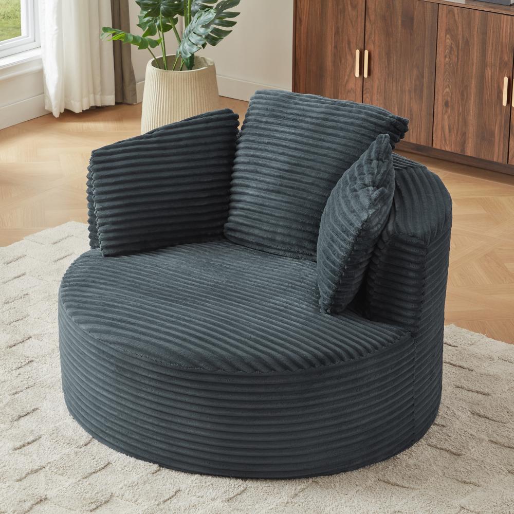Compressible viral Corduroy Round Chair with Cushioned Backrest - Modern Comfort Seating for Living Room,Office,Apartment(no swivel)