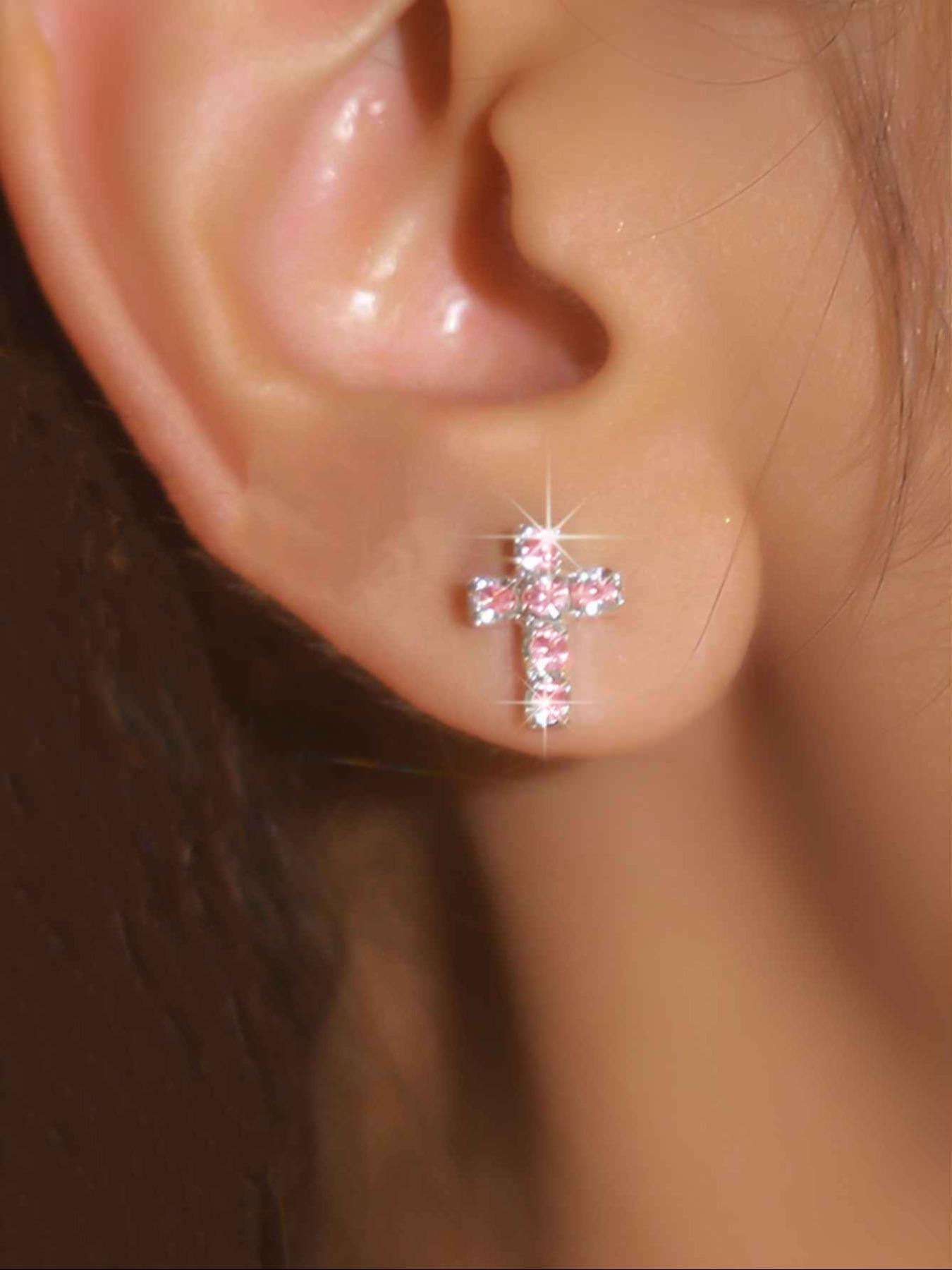 Rhinestone Decorated Cross Design Stud Earrings, Elegant Cubic Zirconia Jewelry for Party, Daily Clothing Decor, Trendy All-match & Exquisite Jewelry for Birthday Gift, Girl Accessories, Studded Cross Earrings, Ear Studs