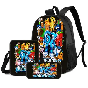 3-piece set: Student backpack, messenger bag, pencil case, large-capacity backpack for children, school supplies, travel storage bag, suitable for school, class, outdoor sports.
