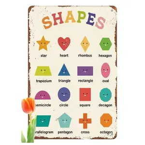 Vintage Educational Metal Aluminum Sign, Colorful Shapes, Letters & Numbers, Animal Illustrations, Math Symbols, Durable Classroom Poster