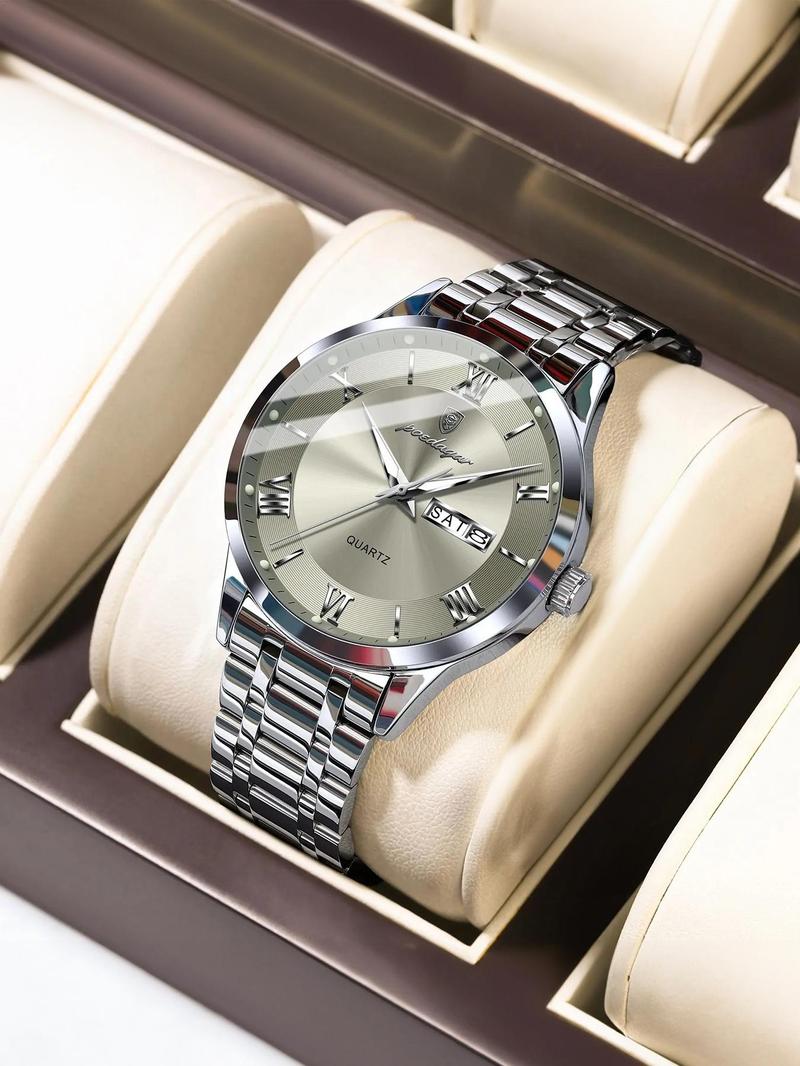 Men's Business Fashion Round Dial Analog Quartz Watch, Fashionable Stylish Watch, Fashion Watch for Party, Daily Clothing Decor, Trendy All-match & Exquisite Watch for Birthday Gift with Box