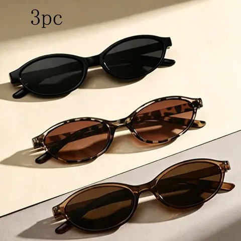 3pc Small Frame Oval Sunglasses for Women, High-End European Style, UV Protection, Retro Design, Fashionable Cross-Border Sunglasses, Trendy Shades