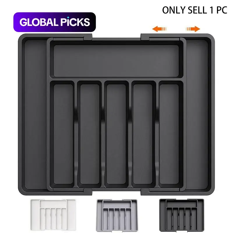 Expandable Cutlery Drawer Organizer, Adjustable Kitchen Silverware Organizer, Large Kitchen Cutlery and Flatware Tray for Knives, Forks, Spoons & Various Cooking Utensils, Durable Heavy Duty Storage Organizer, Reusable Kitchen Organizers