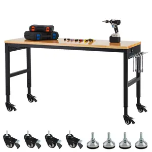 【Garvee】Adjustable Workbench – 29.5"–38.4" Heights – 2000Lbs Load Capacity, Garage Worktable with Universal Wheels & Power Outlet, Heavy-Duty Table – for Workshop Office Home Commercial