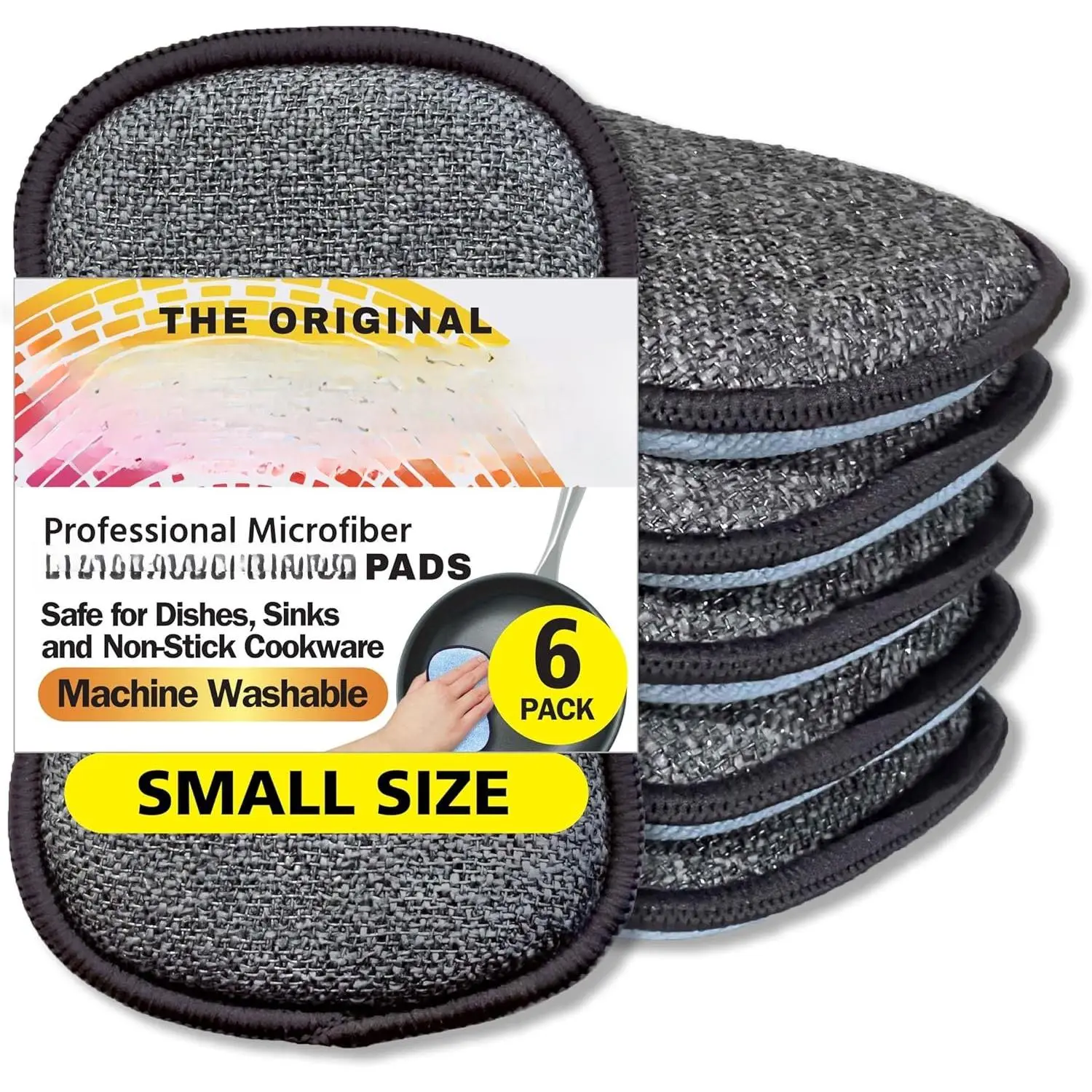 Scrub-N-Wipe Pad by , 6-Pack, Microfiber, Multi-Surface, Non-Scratch, -Sided,  for Dishes, Sinks, Non-Stick Cookware – Machine Washable, Durable Kitchen Sponge (Small)
