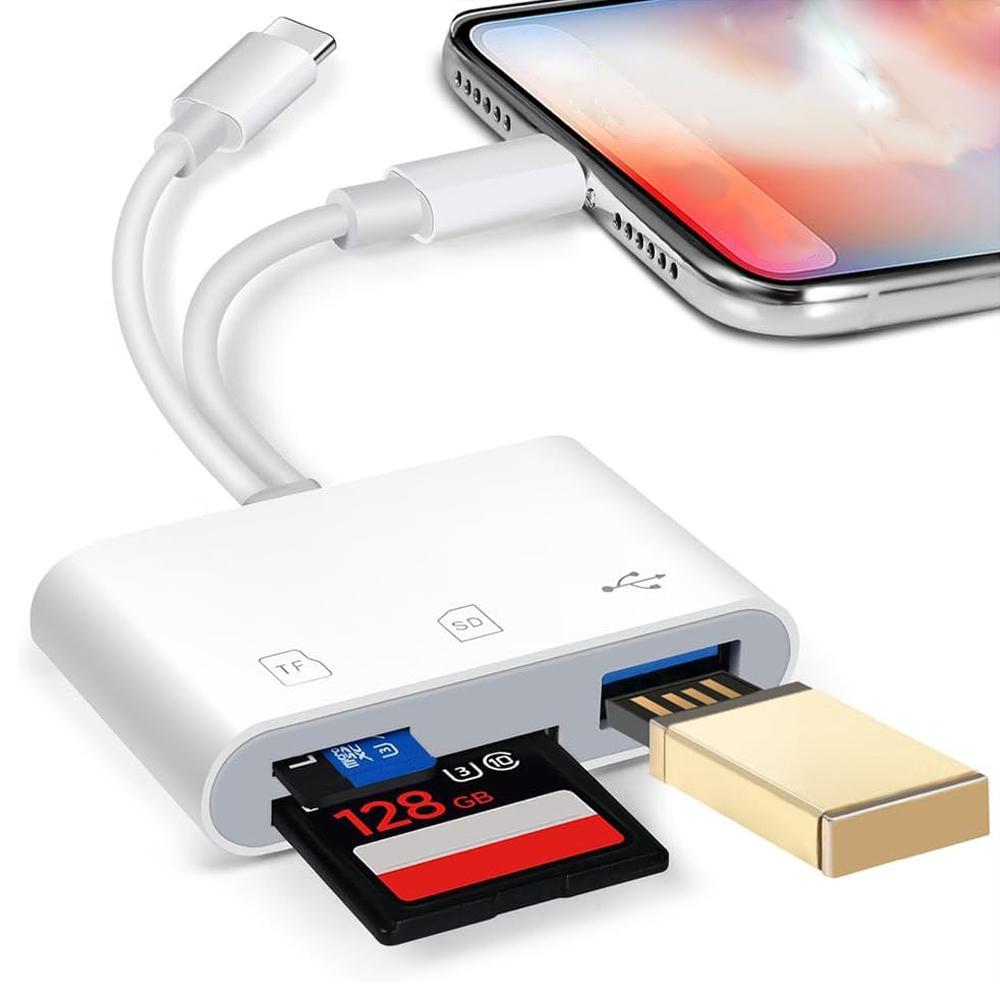 3-in-1 USB-C Dual Plug SD Card Reader, Memory Card Reader, Camera Adapter, USB C to SD Card Reader, Type C Ports Phone Accessories for iPhone 16/15/14/13/12/11/XR/XS Max/8/7, Type-C Android Phones, Tablets & Laptops