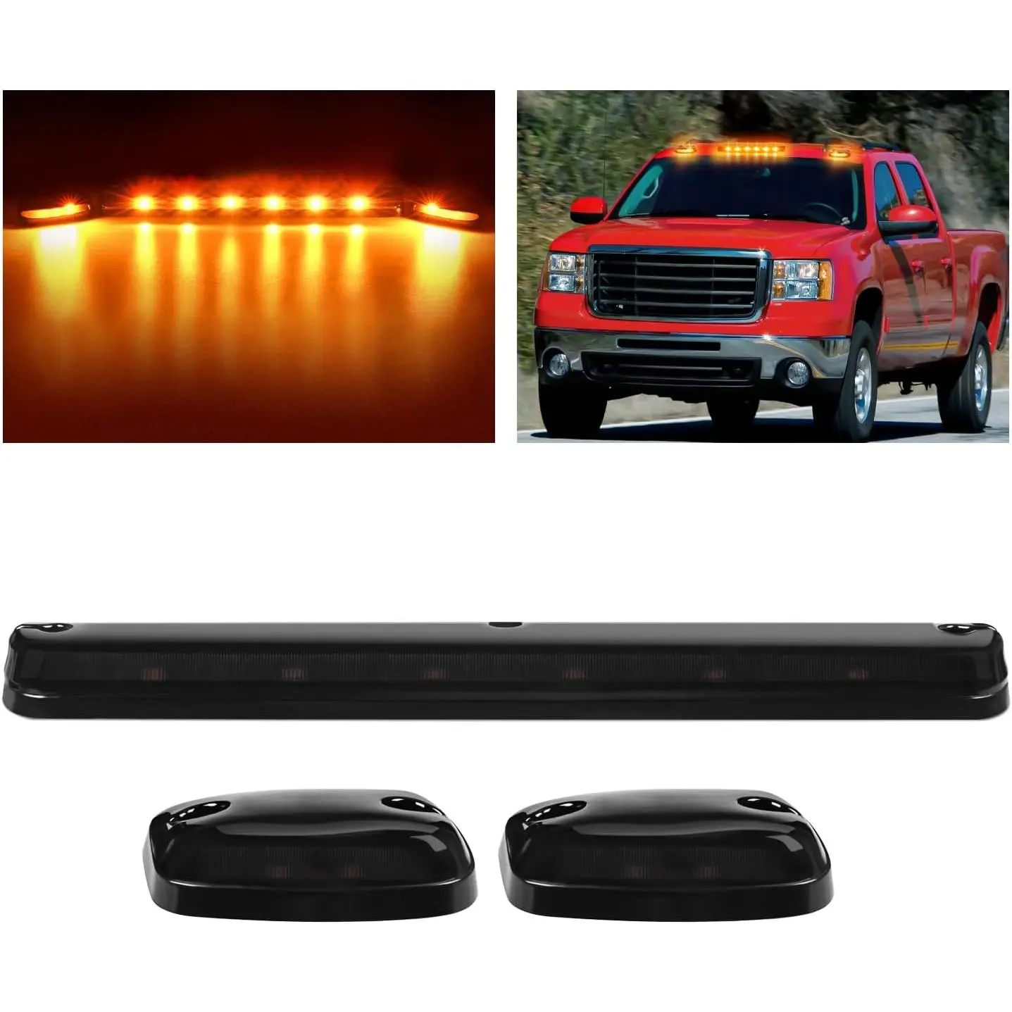 Nilight LED Cab Marker Lights 3 PCS Smoke Lens Amber Clearance Roof Running Light Compatible with 2007-2014 Silverado Sierra 1500 2500 3500 2500HD 3500HD, Cab Lights For Trucks, Car Led Lights