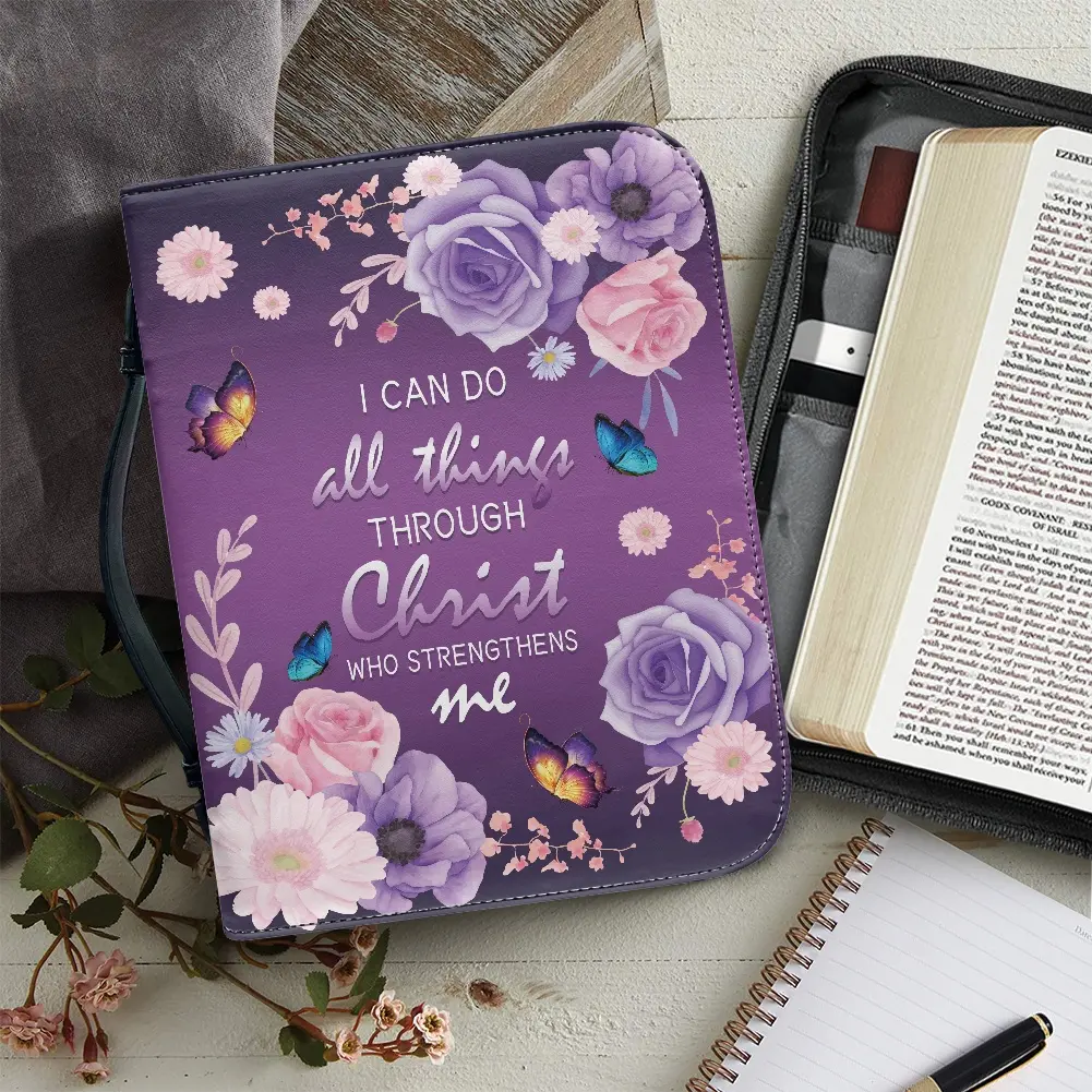 Women's Durable PU Floral Bible Organiser Bag with Handle - Ideal Christian Gift for Bible Study, Church Travel