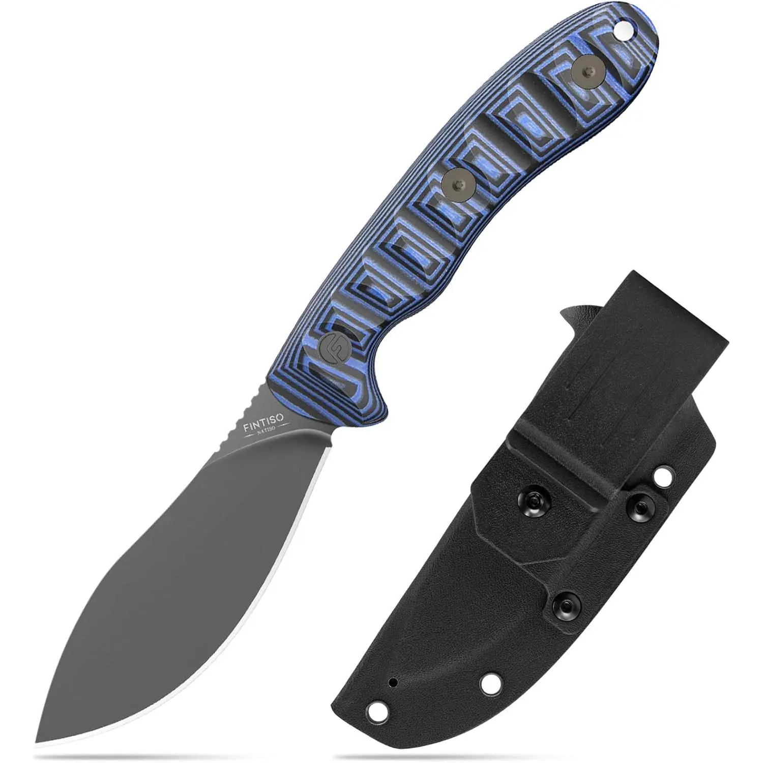 FINTISO Nazar Series Fixed Blade Knife - 4.24" 14C28N Titanium-Coated Full Tang Blade, G10 Handle, Kydex Sheath, Lanyard for Men's Outdoor Camping EDC Carry