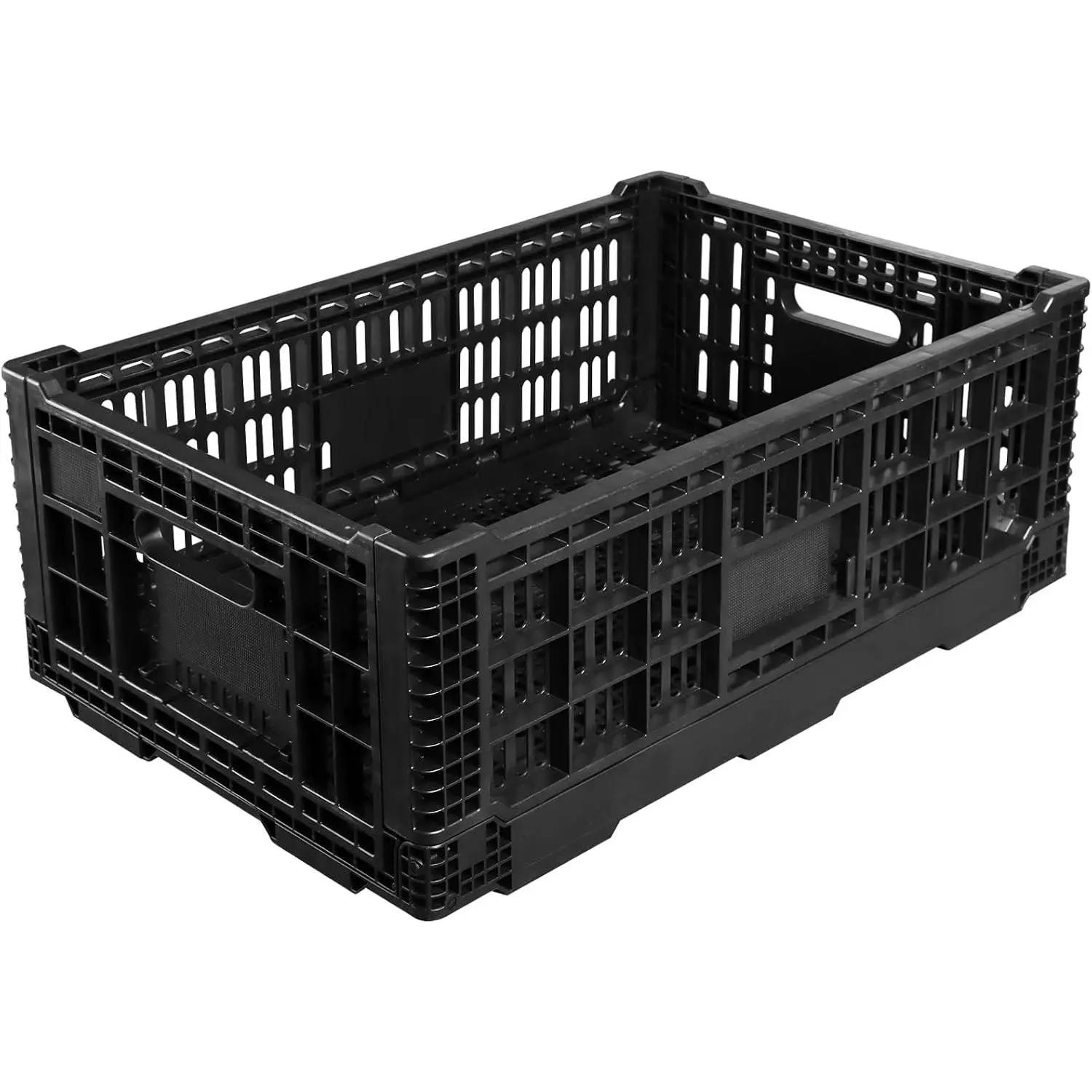 Collapsible Rectangular 52L Heavy-Duty Black Plastic Storage Bin Organizer - Stackable Transfer Box for Milk Crate Transit Use (1)
