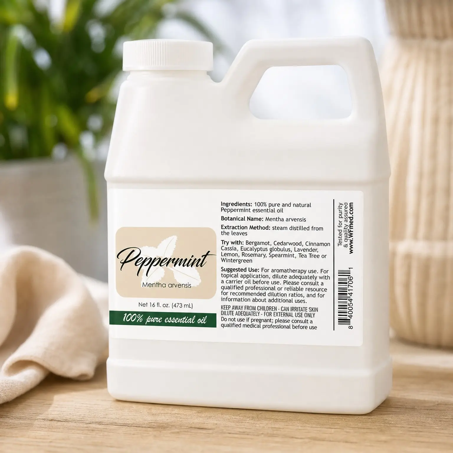 Peppermint Essential Oil 16 fl oz – 100% Pure & Uncut | Heavy-Duty Plastic Jug | FDA Compliant, Space-Saving Container | for Aromatherapy, Soap, Candles, Cleaning, DIYGift