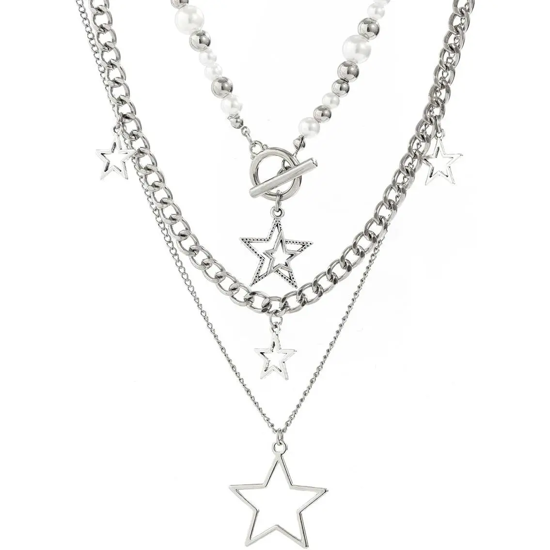 Y2k  Necklace Grunge Layered Necklace Cute Aesthetic Stack Toggle Chain Necklaces Gothic  Emo  Set for Women