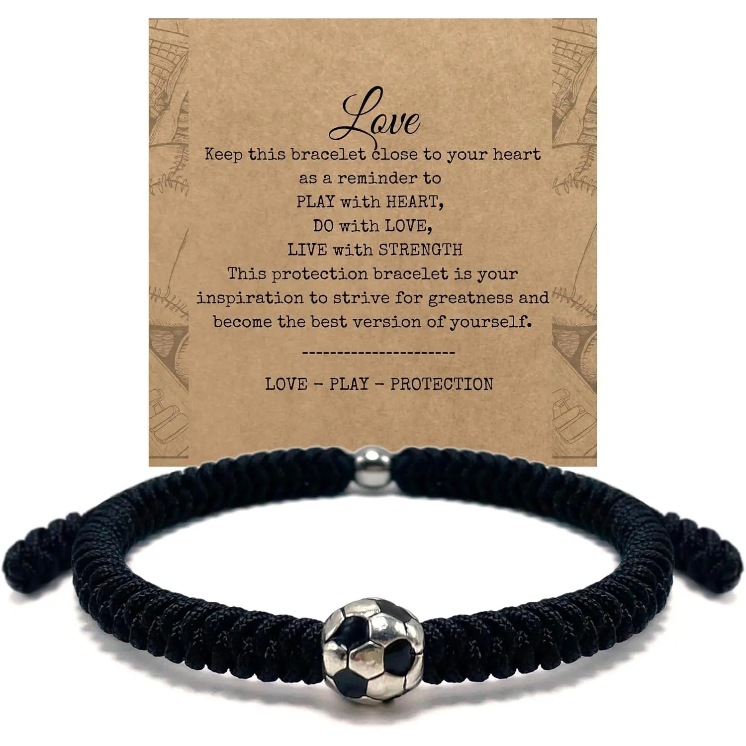Adjustable Braided Soccer Football Bracelet,    with Team Colors and Inspiration Card, Baseball Accessories for Fans Players Men Women