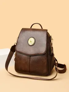 Vintage Lychee Texture Multifunctional Backpack For Women Fashion Personalized Minimalist Backpack Lightweight Wear Resistant Small Casual Bag Perfect For Campus Commuting Outing Hiking Travel