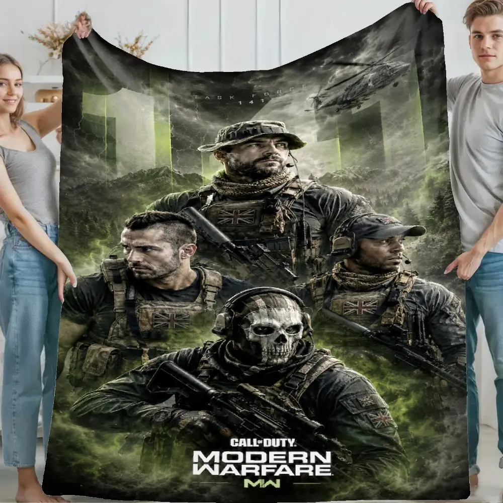 Call of Duty Modern Warfare Game 2D Flat Print Flannel Throw Blanket, Military Soldier Ghost Task Force Graphic, Soft Lightweight Cozy Warm for Sofa Bed Daily Nap, Travel Camping Office Chair, Gamer Room Decor Movie Night Gift Cozy Home Essential