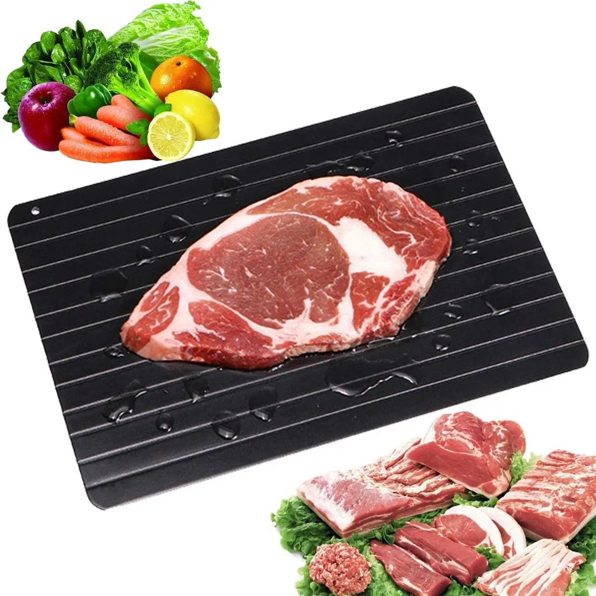 Meat Thawing Tray, 1 Count Rapid Defrosting Tray, High Density Aluminum, Fast Thawing Plate for Meat Pork Beef Fish, Kitchen Use
